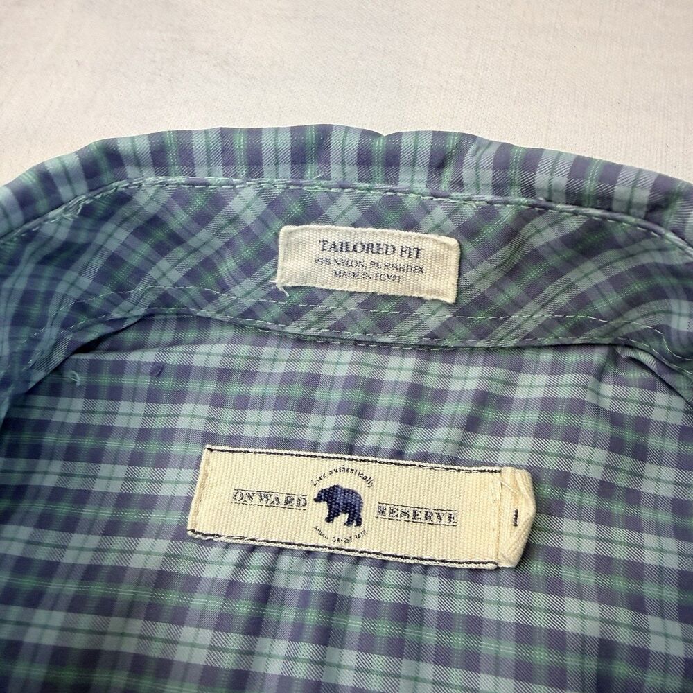 Onward Reserve Shirt Mens Large Blue Plaid Nylon Stretch Tailored Fit Button-Up - Picture 5 of 10